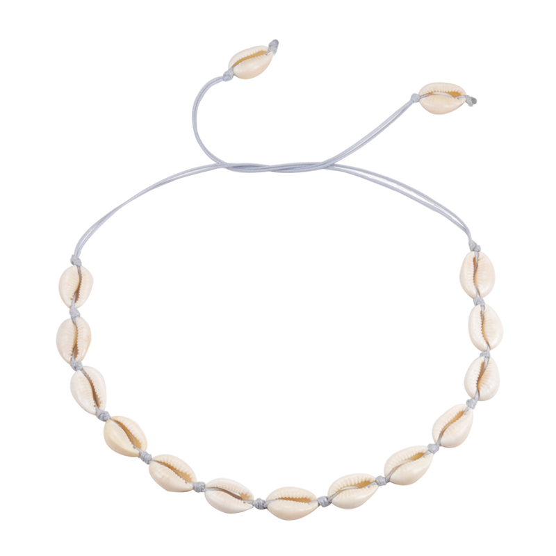 Collar de conchas marinas para mujer, Gargantilla de conchas marinas naturales, pulseras de conchas de verano, cadena de cuerda hecha a mano, joyería: Necklace Gray