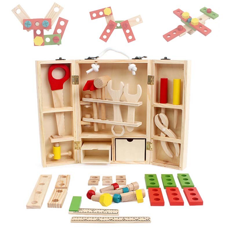 Baby Spielzeug freundlicher Holz Multifunktionale Werkzeug einstellen Wartung Kasten Holz Spielzeug Baby murmeln Kombination Chirstmas/Geburtstag Spielzeug