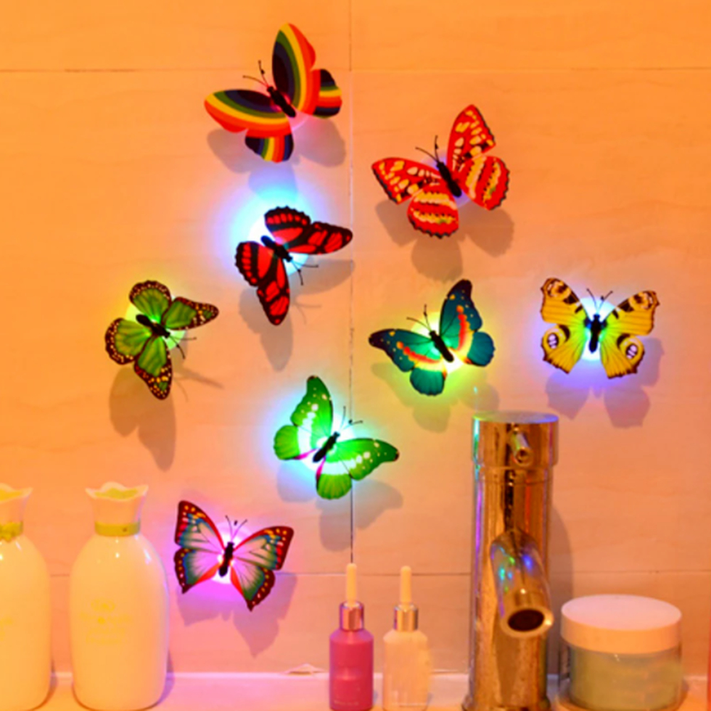 Buntes, leuchtendes schmetterlings-led-nachtlicht, schmetterlingsförmiger wandaufkleber, heimdekoration, zimmerdekoration, partytischdekoration, spielzeug