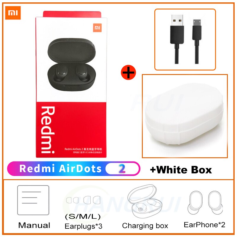 Xiaomi Redmi Airdots 2 Draadloze Bluetooth 5.0 Opladen Earphones Stereo Bass Oordopjes Met Microfoon Handsfree Ai Controle Oordopjes: Add White Cable