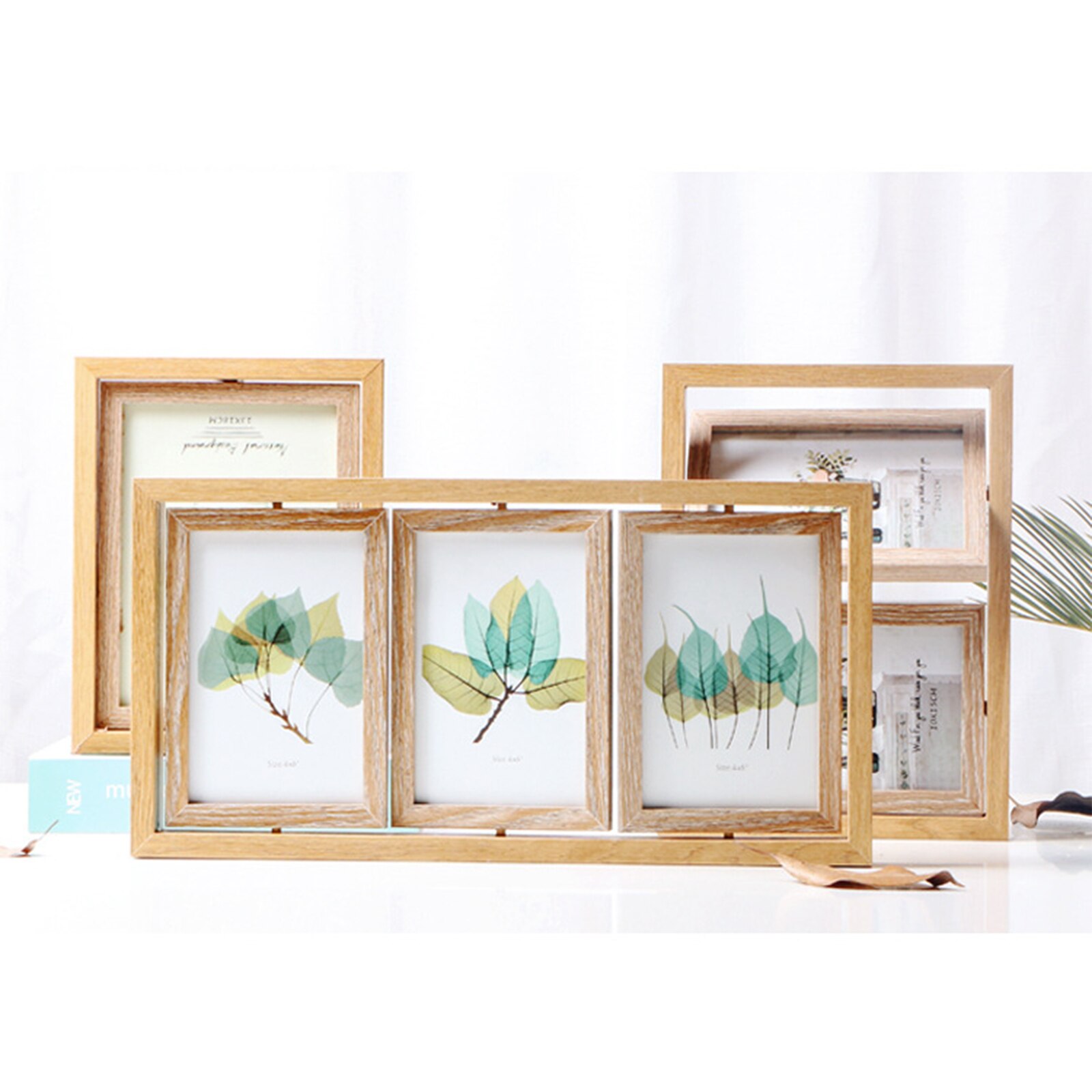 Nordic Style Retro Rectangle Wooden Photo Frame, Rotatable Two-sided Combined Rahmen, Household Decoration