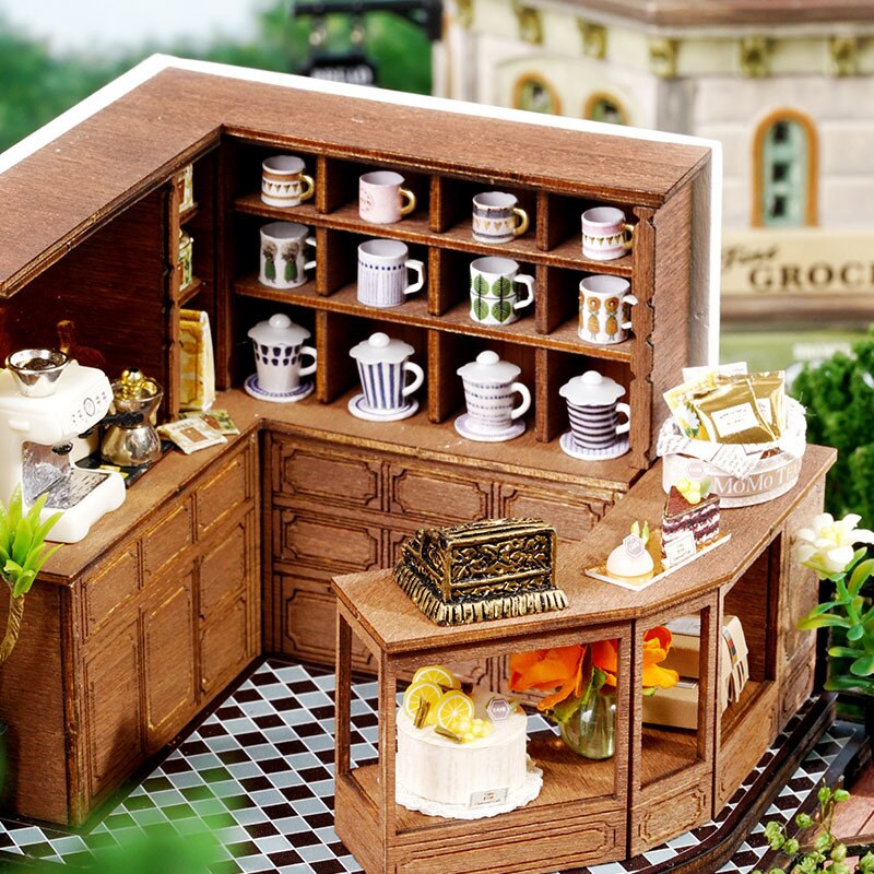 Handgemaakte Houten Poppenhuis Kit Miniatuur Met Meubels Lichten Bos Thee Koffie Winkel Casa Diy Villa Poppenhuis Speelgoed Volwassenen