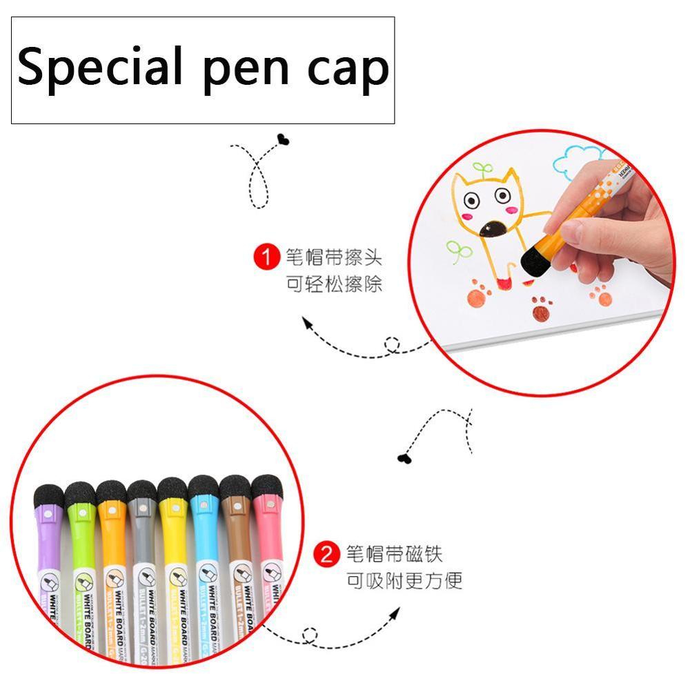 1 PC School Classroom Supplies Magnetic Erasable Whiteboard Pages Pens Dry Drawing Pen Children's Board Markers Eraser Mark E9G7