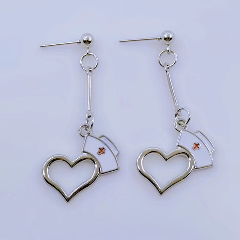 Charm enamel earrings syringe nurse cap stethoscope doctor nurse decoration earrings doctor nurse earring: Antique Bronze Plated