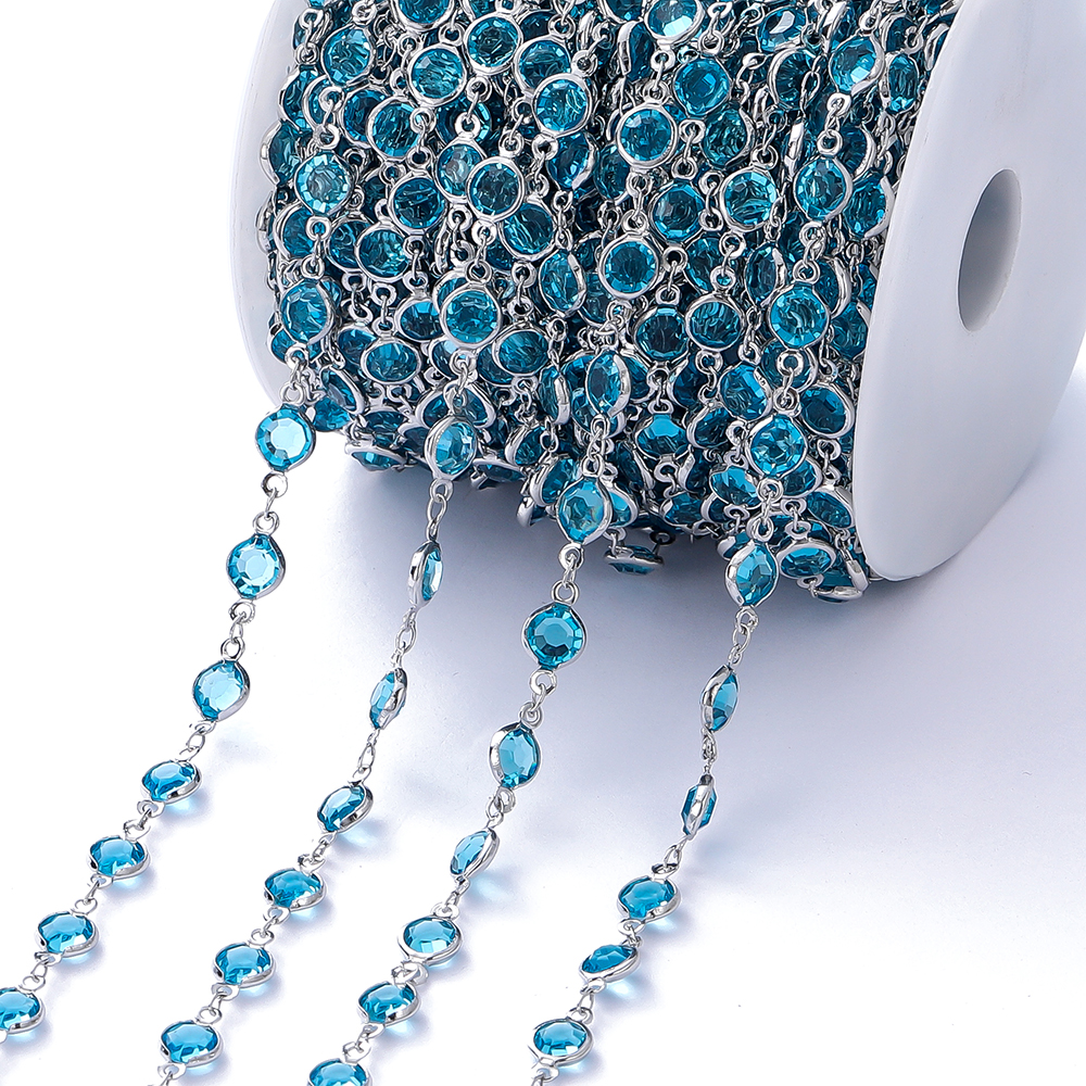 1 metro/rollo de cuentas de cristal coloridas de 6mm, cadena con cuentas de cristal, collar de oro KC, accesorios de cadena para manualidades para hacer joyería DIY