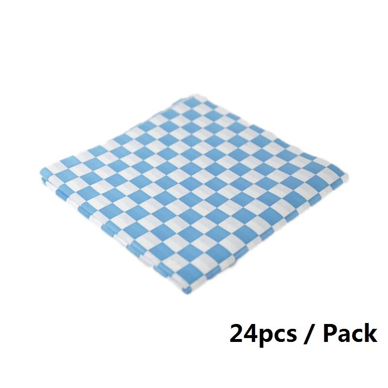 6Pcs Snelle Mand Plastic Resturant Dog Mand 24Pcs Gecontroleerd Liners Hamburger Brood Frieten Dog dienblad: 24pcs Blue Wax paper