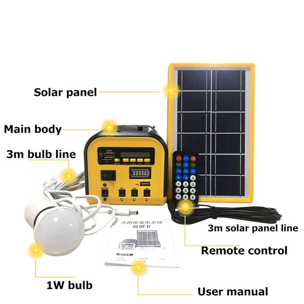 Solar Power Generator Kit Charger Portable Home System Kit With Radio & LED Bulb Light Outdoor/Indoor/Camping Emergency Lighting