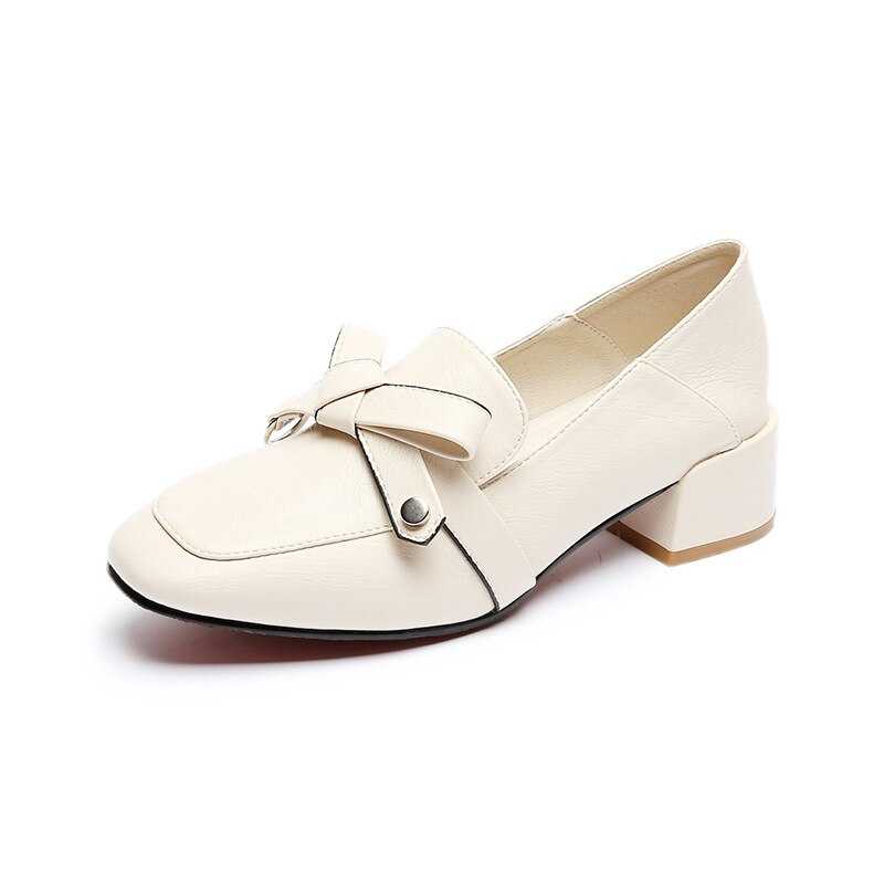 Klassieke feestschoenen dames metalen pumps strik hoge hak merk dikke hakken schoenen dames jurk pumps: Wit / 42