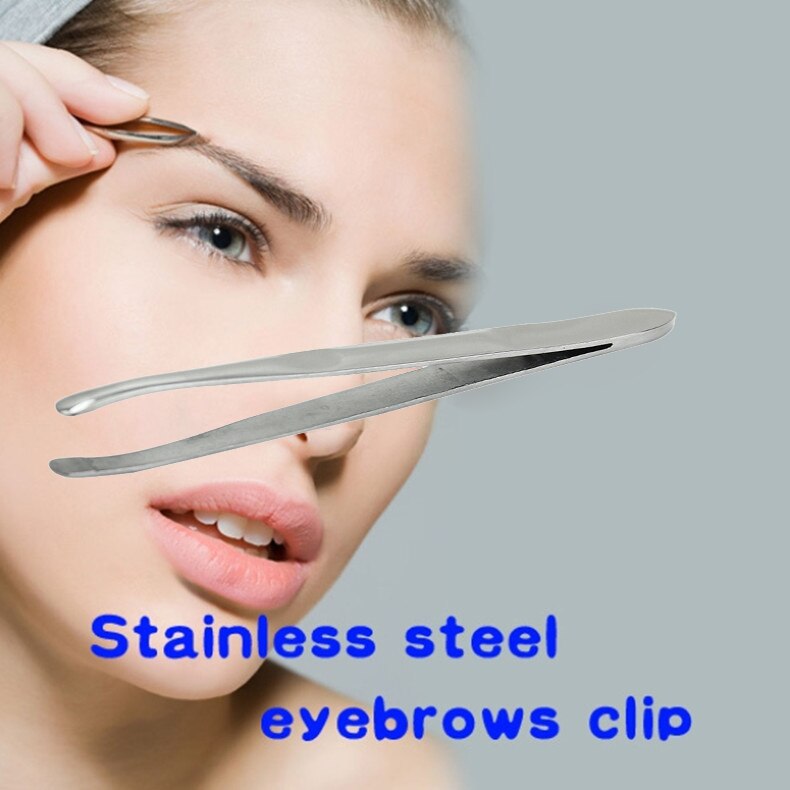 Pro Stainless Steel Eyebrow Tweezer Round Tip Face Nose Hair Removal Clip Women Makeup Cosmetic Tool Silver Tone