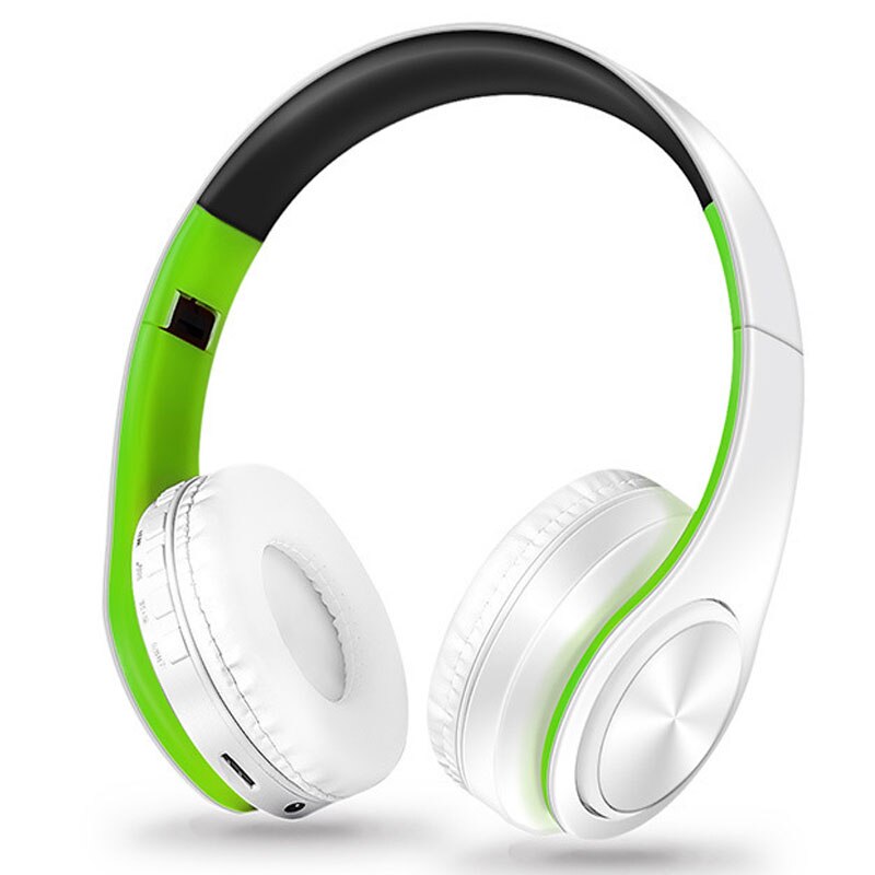 Auriculares inalámbricos estéreo Auriculares inalámbricos con Bluetooth auriculares inalámbricos portátiles compatible con radio FM tarjeta TF con micrófono para teléfono: white green