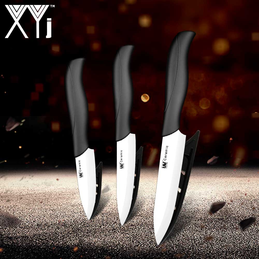 Xyj kök keramiska kniv set 3 " paring 4 " utility 5 " skivare matlagning keramiska knivar skarpt blad bekvämt handtag kockar verktyg: Svart h vit b