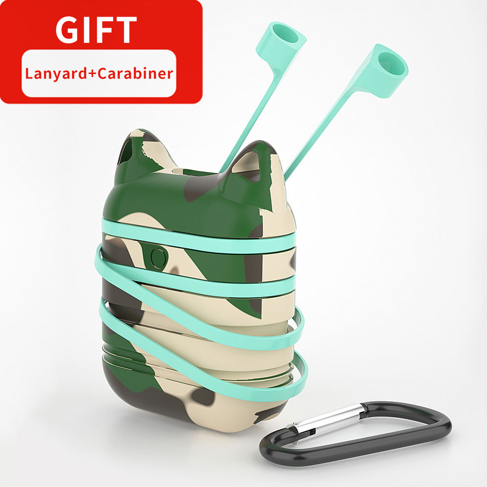 Essager étui de luxe pour Apple Airpods Airpod i10 i13 sangle porte-clés accessoires mignon Silicone couverture pour Air dosettes Pod Coque Funda: Army Green