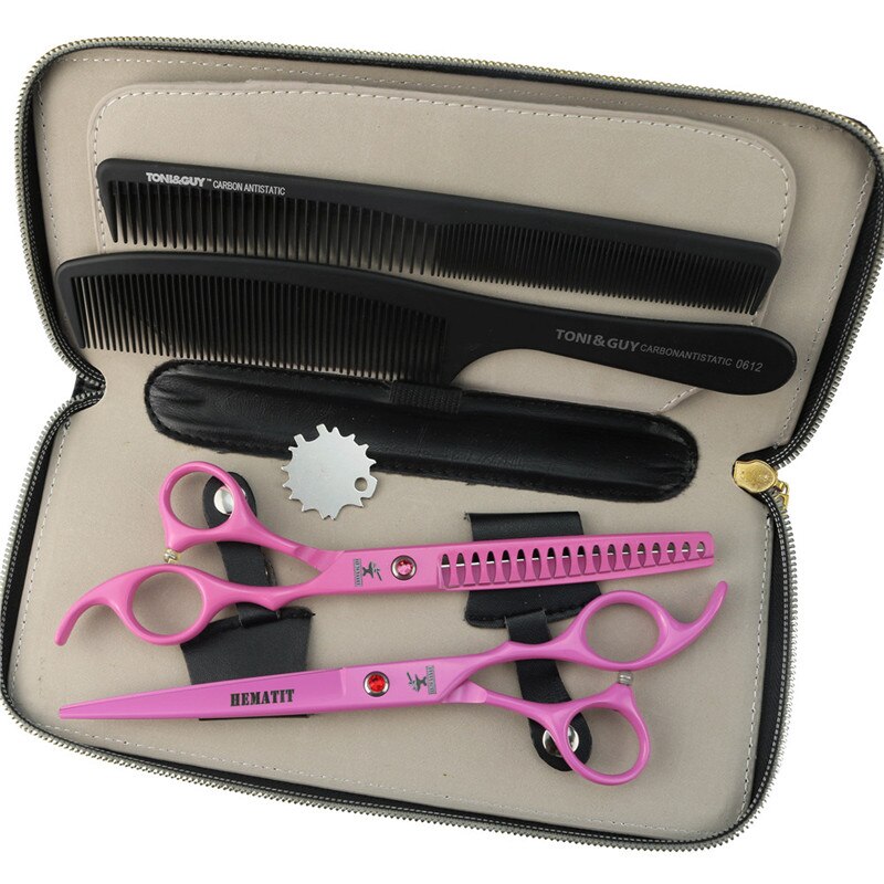 7 inch pink family hairdressing scissors hair scissors Japan 440C cutting and Thinning scissors set