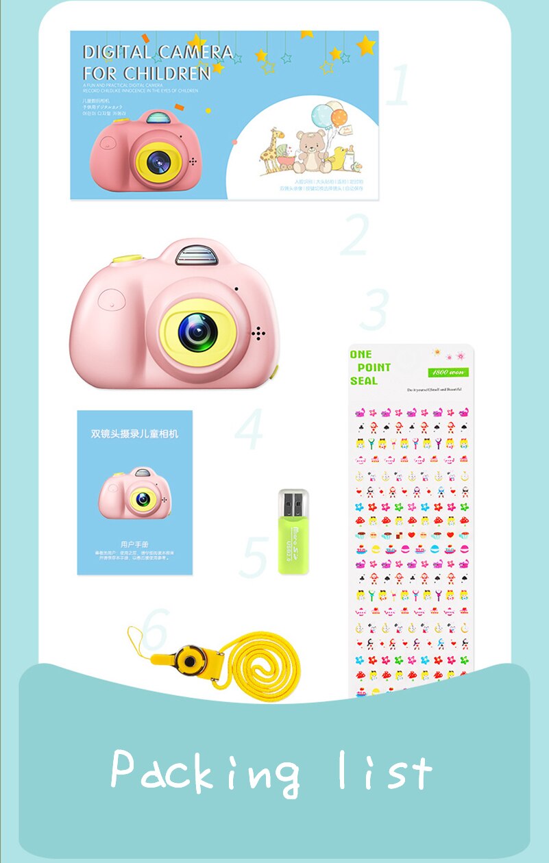 2 inch HD Screen Children Kids Digital Camera Cartoon Dual Sens 8MP 1080P HD Mini Photo Camera Video Camcorder Photography Cam