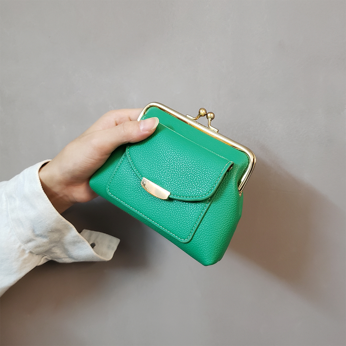 Vintage litchi-mønster håndveske lommebok dame kort søt trendy liten myntveske kortlommebok: Svart