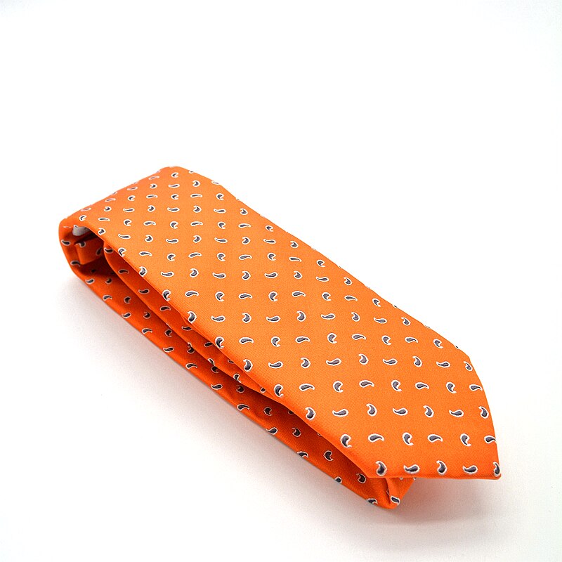 Luxury Handmade Men's Silk Tie Printed Floral Paisley Orange Necktie Skinny Slim Business Gravatas Jacquard Seda 7x145x3.5cm