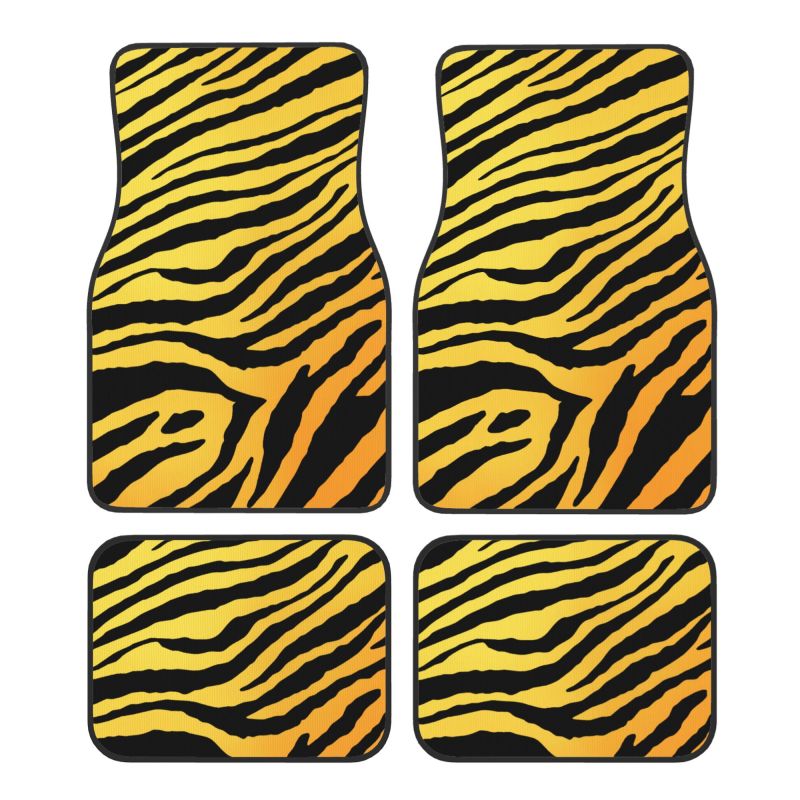Zebrastribede bilmåtter sæt  of 4 stk. skridsikre fodmåtter tæpper universal til sedan suv bil interiørbeskytter: Orange