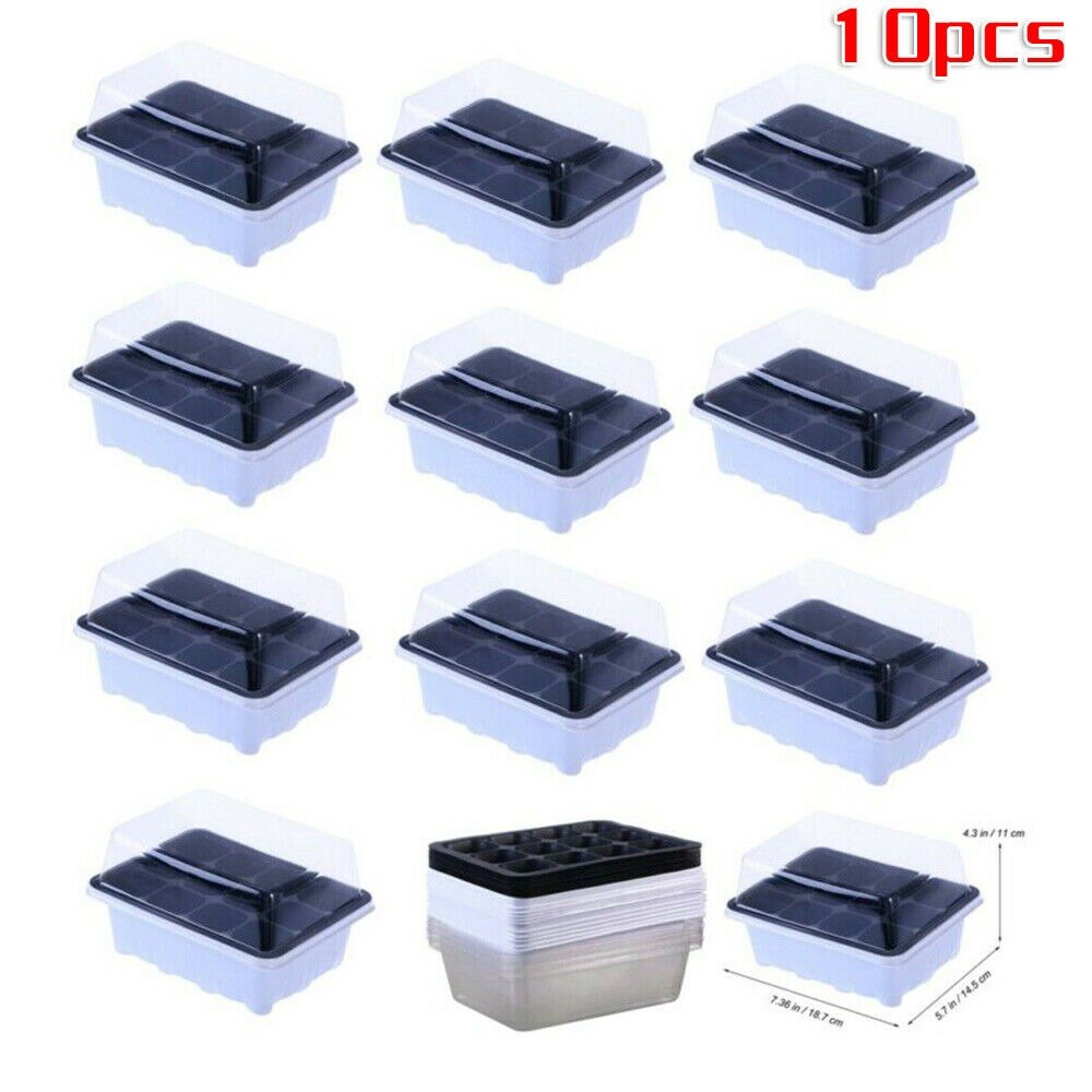 10PCS Seed Starter Propagation Tray 12 Cell Seedling Plant Clone Greenhouse