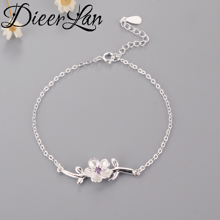 Nouveautés 925 en argent Sterling fleurs de cerisier fleur Bracelets & Bracelets Bracelet pour femmes sterling-argent-bijoux