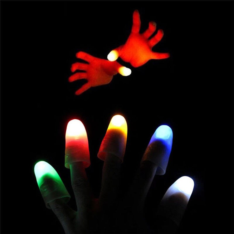 2 uds novedosos pulgares iluminados luz LED dedos destellantes accesorios para trucos de magia brillo increíble juguetes luminosos niños