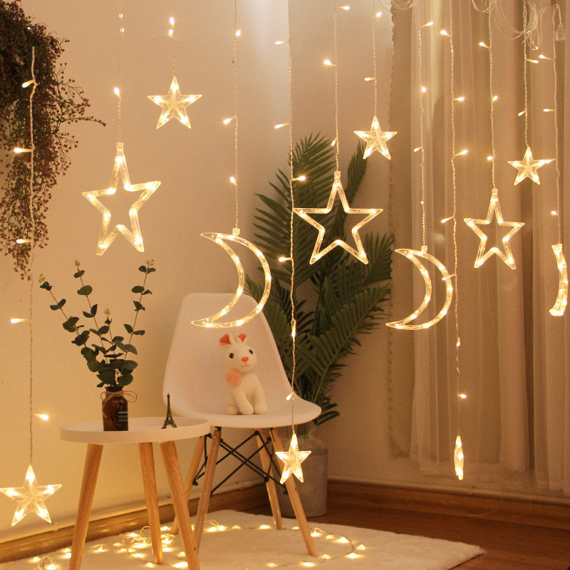 Guirlande lumineuse LED en forme de lune et d&#39;étoile, luminaire décoratif d&#39;intérieur et d&#39;extérieur, idéal pour un jardin ou un Patio, ou comme décoration de noël, 220V, ue
