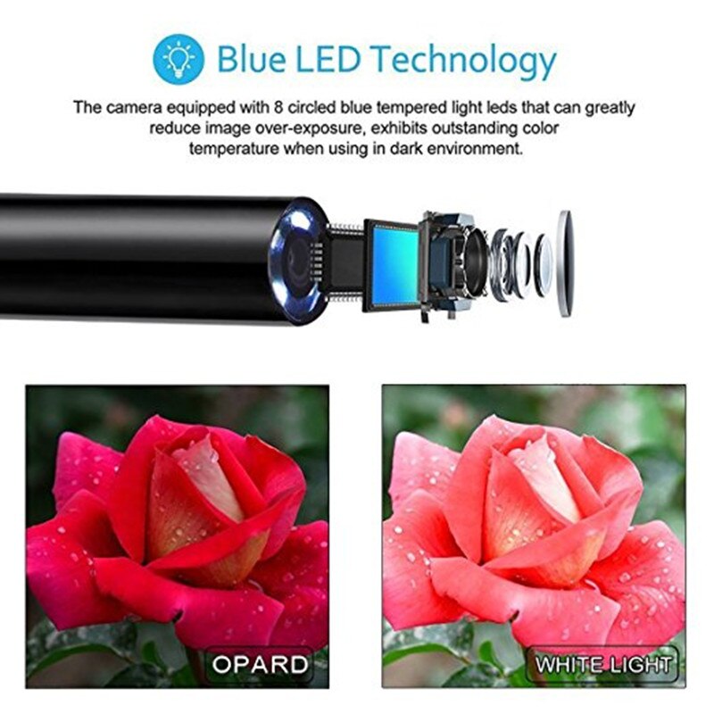 Caméra d'inspection étanche IP68, Endoscope USB Wifi 1200P avec câble Flexible Semi-rigide pour Smartphone, sans fil
