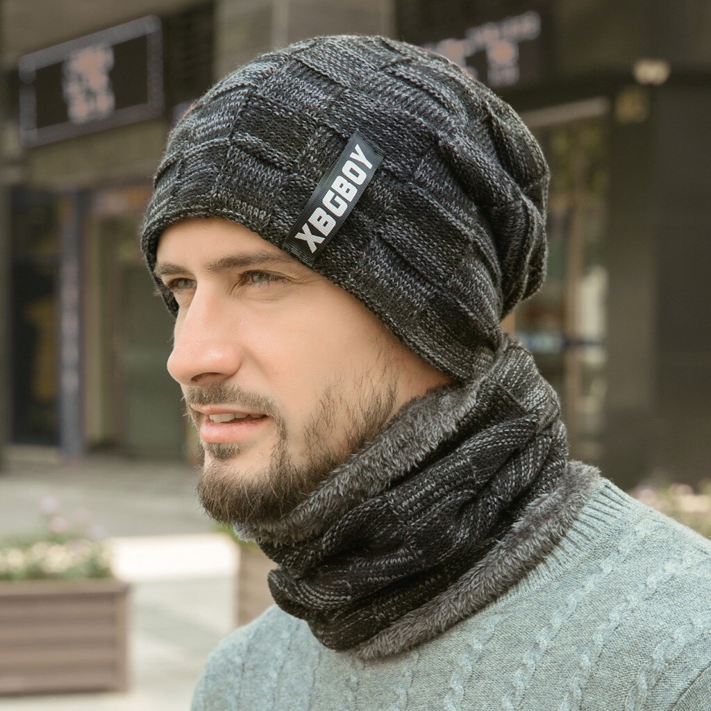 Ensemble écharpe en laine tricotée pour le cou et le cou, Bonnet en tricot épais et , cagoule, casquette, Bonnet d'hiver pour hommes et femmes