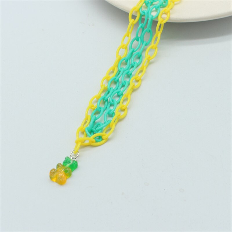 Collana con ciondolo orso in resina creativa colore caramella divertente doppio strato dichiarazione girocollo Harajuku regali gioielli per feste: 6