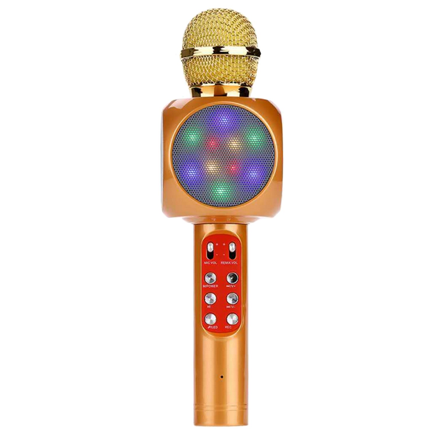 Micrófono inalámbrico de Karaoke de Besegad Altavoz Bluetooth portátil luces LED incorporadas Radio FM para iOS Android Teléfono Tablet portátil: Gold