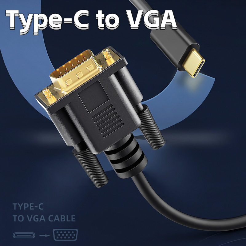 1.8m USB-C Thunderbolt-3 naar VGA Adapter Kabel USB 3.1 Type-C Male naar VGA Male Converter voor Macbook Laptop Monitor Projector