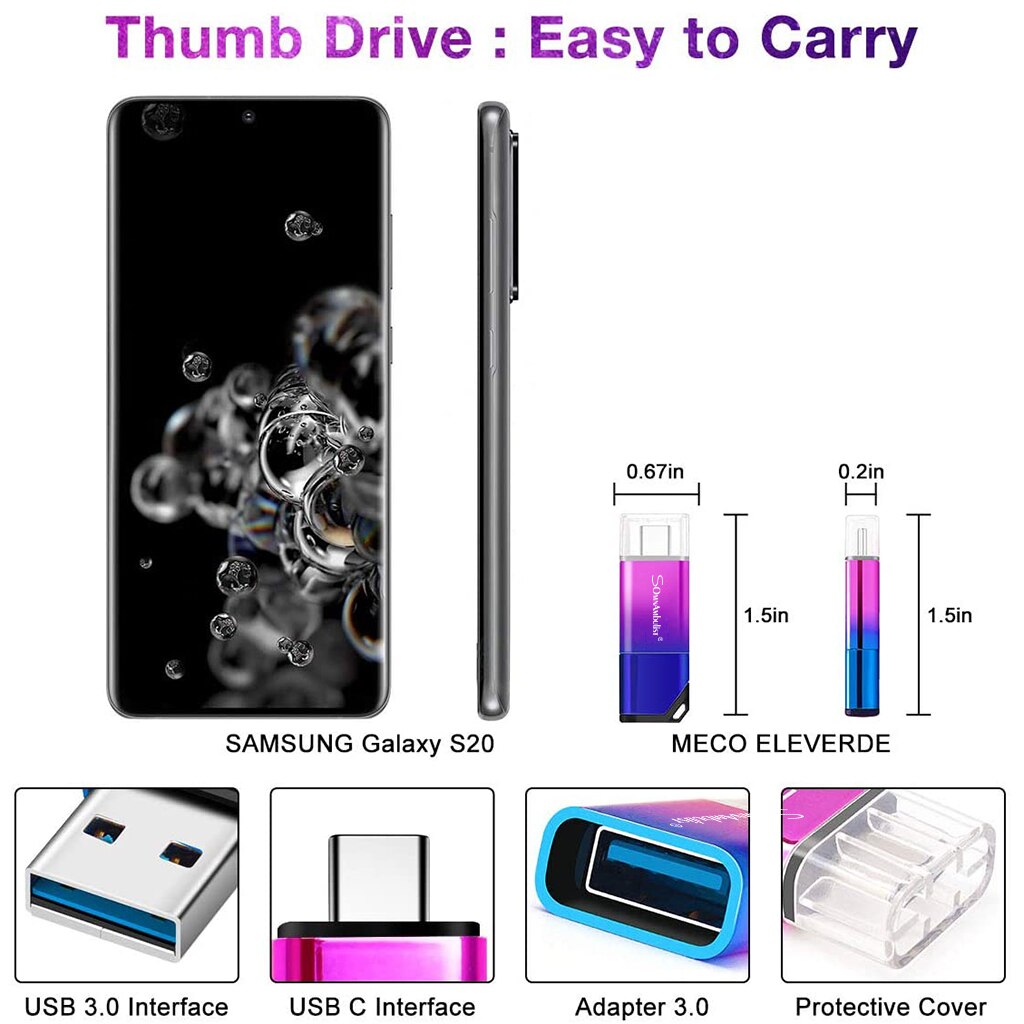 Met Adapter Flash Drive 64Gb 128Gb Usb Memory Stick Usb 3.0 Kleurrijke Gradient Verlichting TYPE-C 32Gb 16gb Hoge Snelheid Mini Usb 3.0