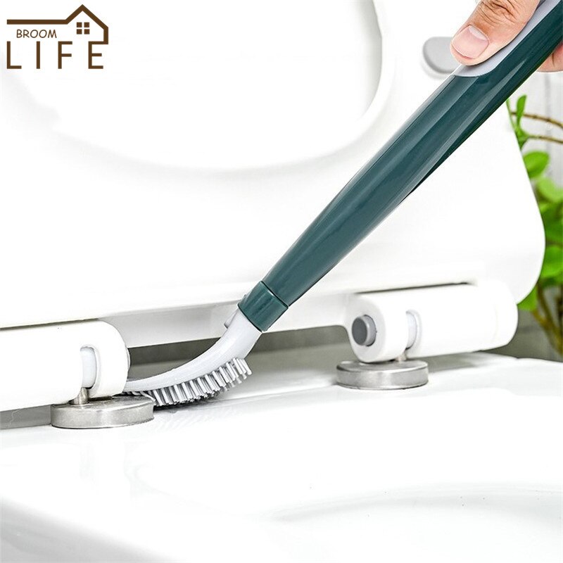 Veggmontert press type silikon toalettbørste plast langt håndtak rengjøringsverktøy gap clean flat hodeholder organisator bad