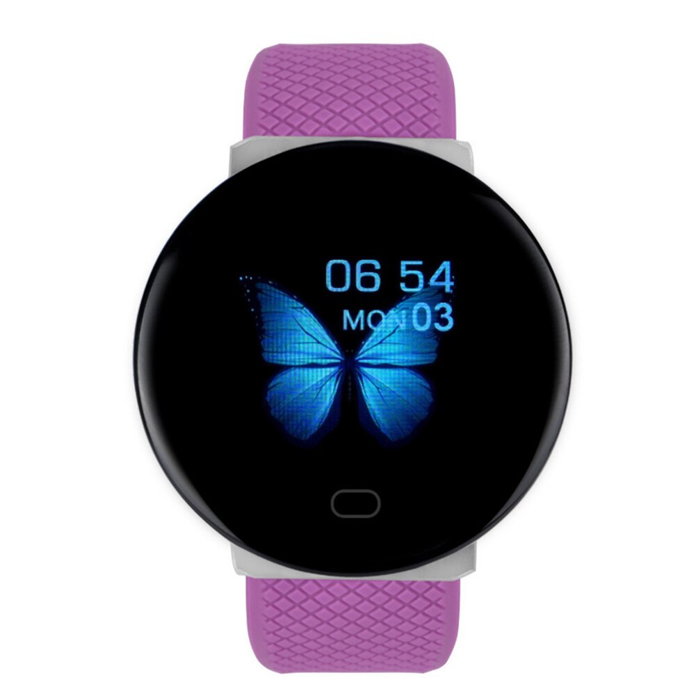 D19 slimme horloges rond bluetooth bloeddrukmeter bloedzuurstof hartslagmeter waterdicht sporthorloge stappenteller: Paars
