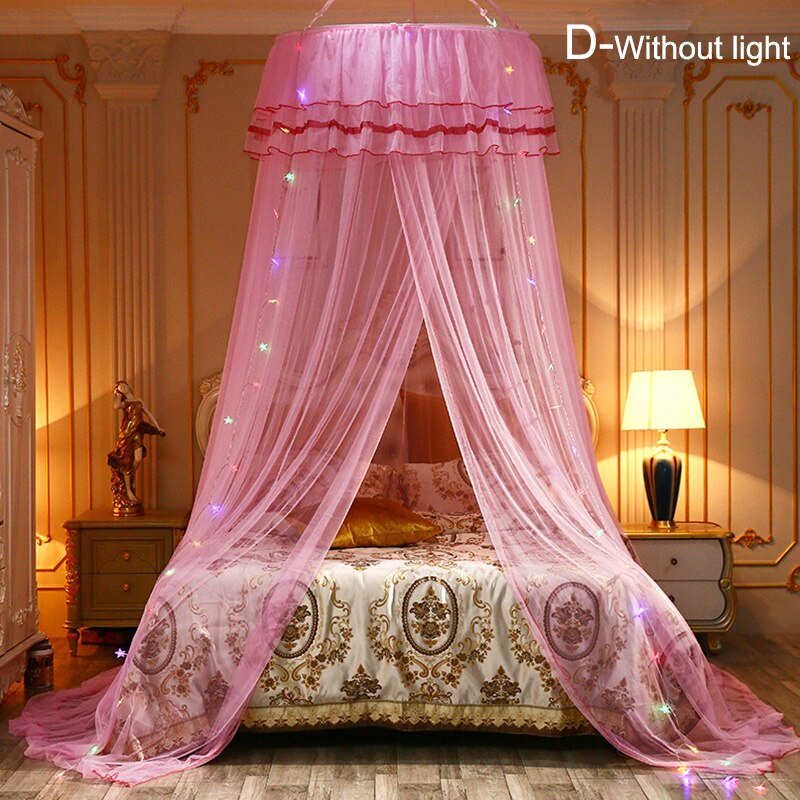 Summer Hung Dome Mosquito Net For Double Bed Polyester Mesh Fabric Bed Curtain Home bedroom Baby Adults Hanging Decor: D-Without Light