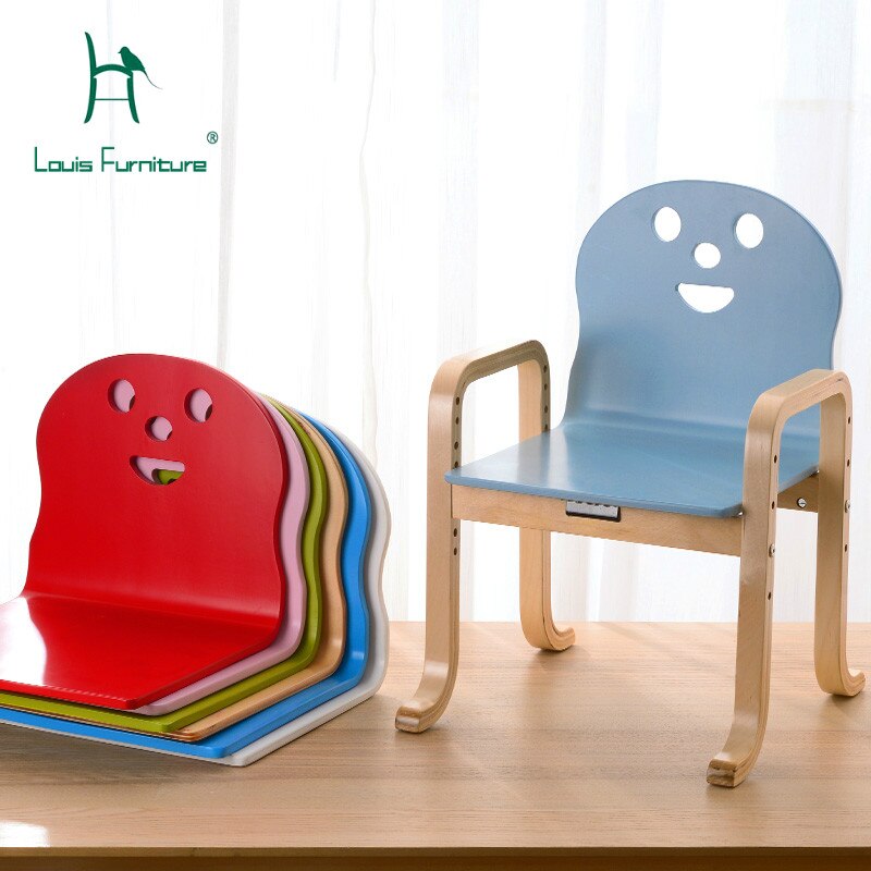 Louis sillas para niños, guarderías, respaldo Simple moderno, hogar, madera maciza, se puede levantar