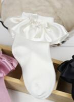 Calcetines de encaje de algodón para bebé y niña, medias cortas de princesa, botines finos de Corea del Sur, de mariposa y princesa: white Satin / 6 to 8 year