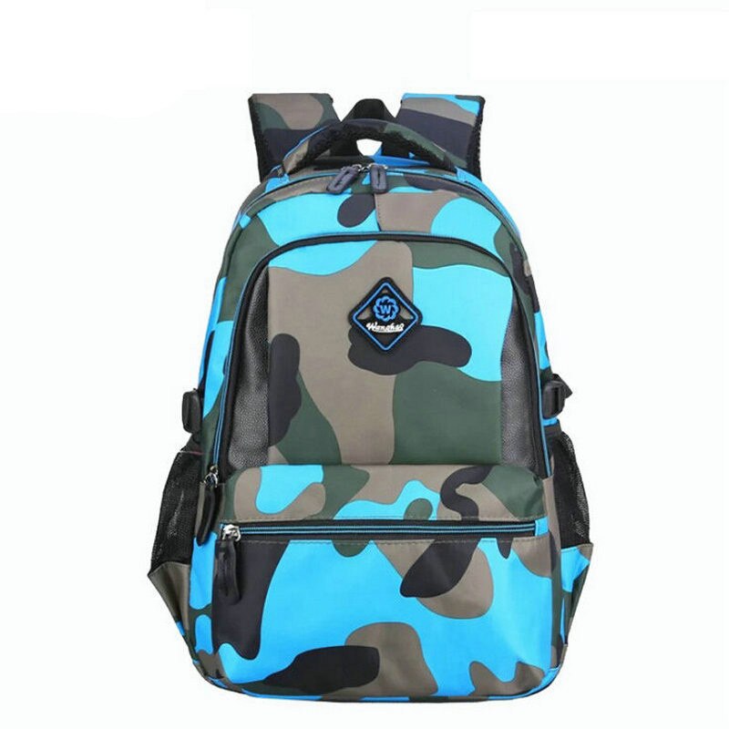 Green Camouflage School Backpack Nylon Casual Daypack Travel Outdoor Kids School Bags for Boys and Girls Birthday Presents: large sky blue