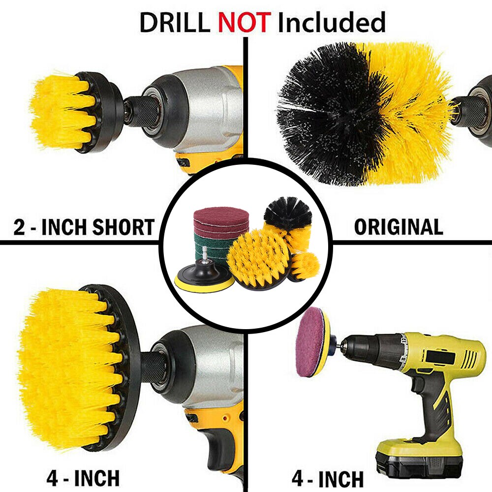 10pcs/set Electric Drill Brush Scrub Pads Kit Power Scrubber Cleaning Kit Cleaning Brush Scouring Pad for Carpet Glass Car Clean