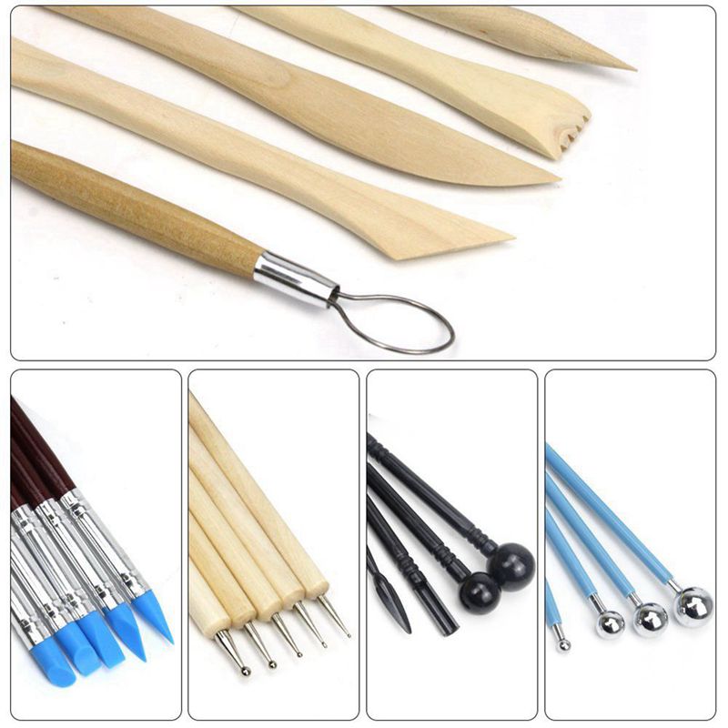 24 pièces balle stylet outils de pointage, argile poterie ensemble de modélisation outils de Sculpture Kit de peinture sur roche pour Sculpture poterie