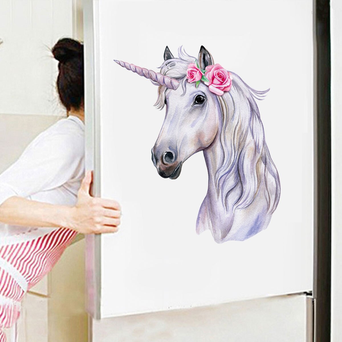 Minimalistische Handgeschilderde Met Rose Van Eenhoorn Muursticker Kinderkamer Decoratieve Schilderkunst Voor Koelkast Slaapkamer Badkamer