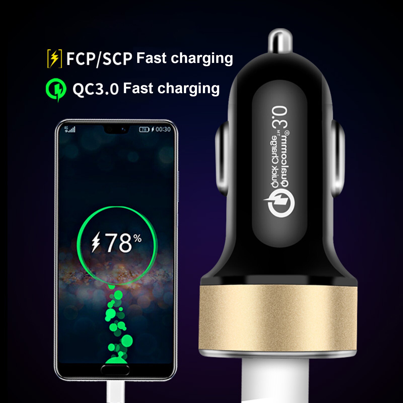 Universell billader Dobbel usb digital skjerm 5 vqc 3.0+2.4 acar laderadapter biltilbehør interiør til iphone  xr 11