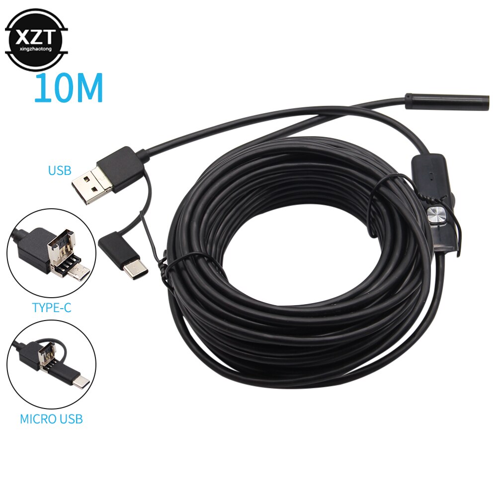 7Mm Usb Endoscoop Camera Micro Usb Otg Type C Flexibele IP67 Waterdichte 6 Verstelbare Leds Inspectie Borescope Voor Android pc: 10M