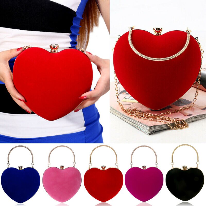 Bolso de mano con forma de corazón para noche, cartera de mano con cadena de cuero para teléfono móvil, a la , para de cena, boda, graduación,