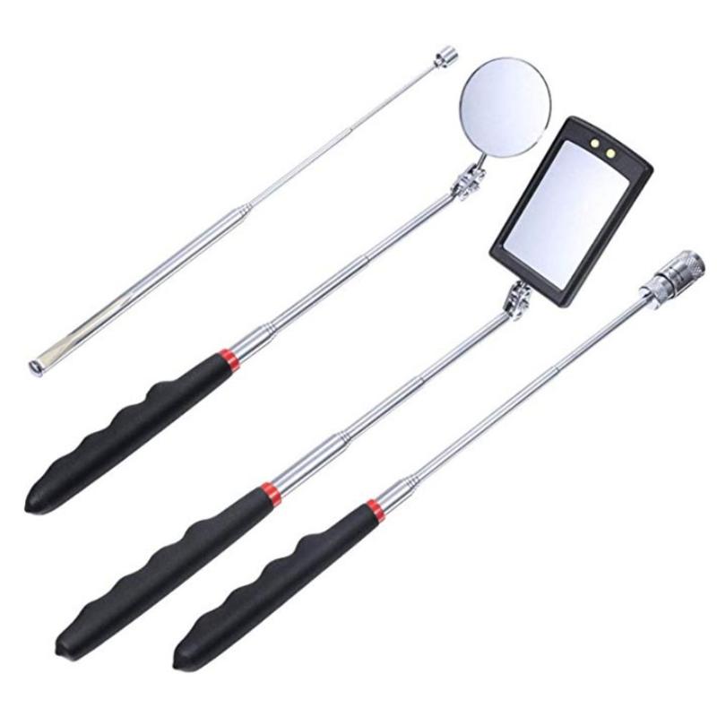 4pcs Car Mechanical Repair Tools Magnet Attractor Adjustable Angle View Automotive Telescopic Detection Mirrors Set Hand Tools