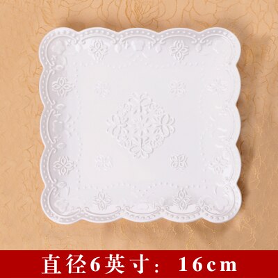 Embossed Bone China Dishes European-style Hollow Dishes Ceramic Tableware Western Dishes Salad Dishes Steak Dishes: 1pcs- 6 inch3