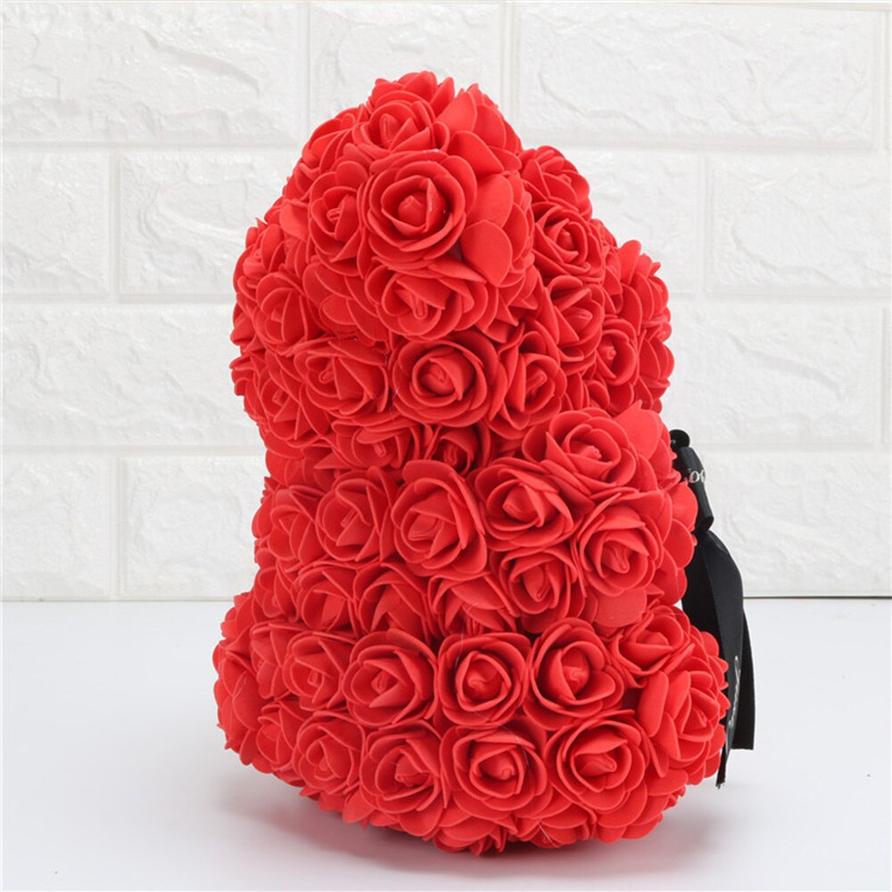 Ourson en roses artificielles, grand 40cm, ours en fleurs de polyéthylène, pour femmes, pour la saint-valentin, coffret noël mariage, décoration de maison