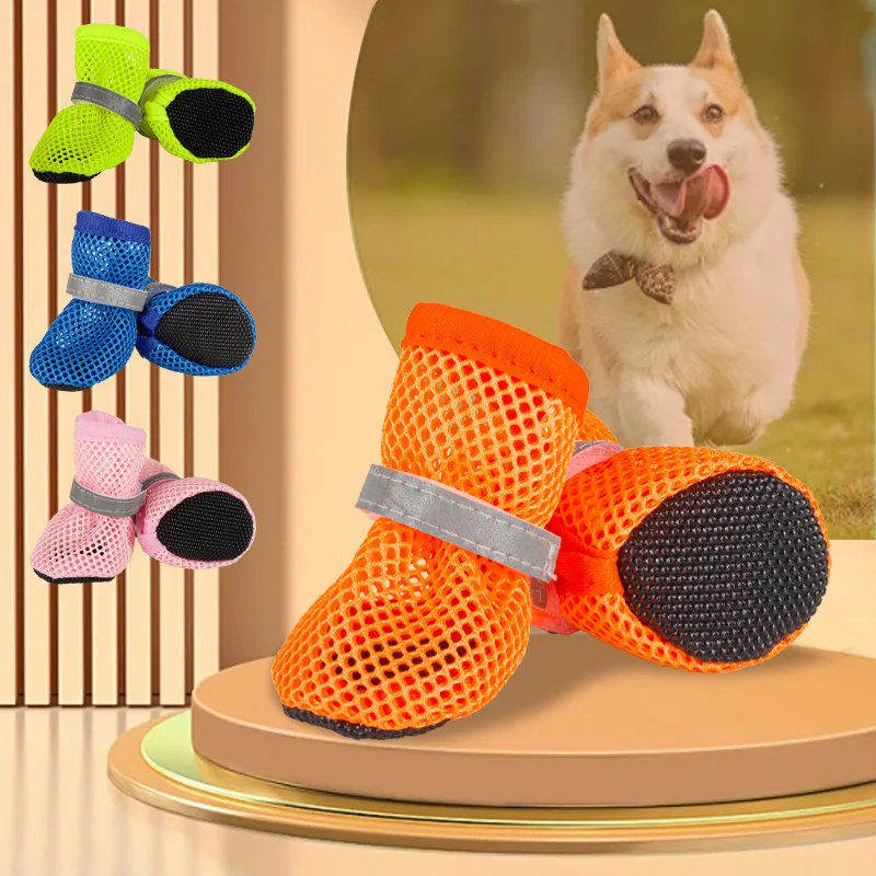 4 Stück, Hundeschuhe, rutschfest, atmungsaktiv, verschleißfest, Hundestiefel, geeignet für kleine, mittelgroße Haustiere, Welpen-Schutzschuhe.