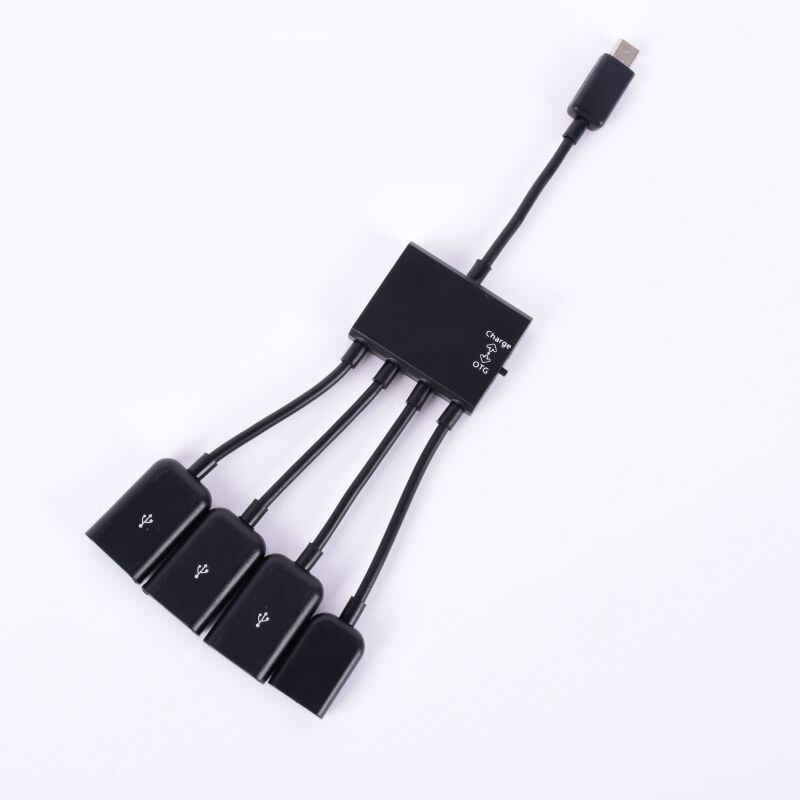 multifunctionele USB 2.0 4 in 1 Micro USB Host OTG Lading Hub Cord Adapter Splitter voor Android smartphones Tablet Zwart Kabel