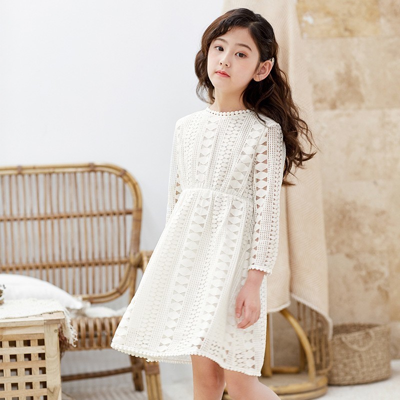 freundlicher Kleider Teenager Weiß Blau Hochzeit Party Kleid Spitze Mädchen Kleid Langarm freundlicher Kleidung Frühling Herbst 6 8 10 12 14 16