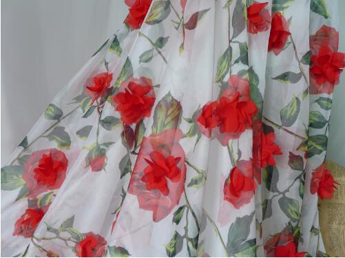 3D flores tela tul encaje rojo 3D gasa tela roseta impresión boda Vestido de novia vestido de encaje tela por yarda: red rose
